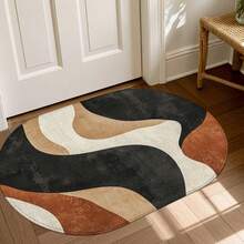 1pc Oval Flannel Door Mat, Soft Comfortable Absorbent Non-Slip Machine Washable With Anti-Slip Backing, Abstract Wave Pattern, Suitable For Entrance, Living Room, Bedroom, Kitchen, Bathroom, Patio, Laundry Room, Hallway, Multi-Functional Home Floor Mat, Holiday Decorative Rug - Multicolor - View 5