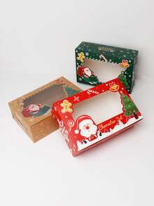 4pcs/12pcs/24pcs Christmas Window Gift Box Set, Xmas Santa Tree Kraft Treat Box With Transparent Window, Holiday Square Present Box,4 Designs Party Favor - View 8