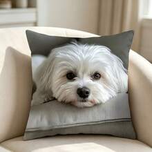 1pc White Puppy Pillow Case 17.7*17.7 Inches Single-Sided Print Suitable For Farmhouse Style Living Room Bedroom Sofa Porch Patio Outdoor Decor Machine Washable Zipper Closure Pillow Insert Not Included - Multicolor - View 4