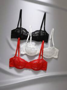 EmpressEnvy Elegant For Women, Back To School Season, Spring/Summer, 3/4 Cup, Holiday, Floral Lace Underwire Lingerie Set//Bra/Brief - Multicolor - View 13