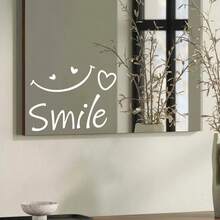 1PC Minimalist Healing Style 'Smile' Static Window Sticker, PVC Material Easy To Remove And Reusable, Suitable For Bathroom, Bedroom, Makeup Mirror And Other Scenes - Black - View 5