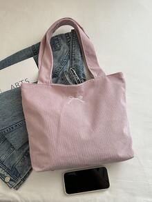 Corduroy Solid Color Shoulder Tote Bag - Pink - View 9