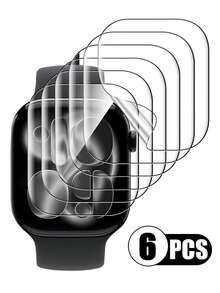 6pcs Transparent Hydrogel Screen Protector Film, Anti-Scratch Soft Film, Compatible With 38/40/41/42/44/45/49/46mm, Compatible With Apple Watch Ultra/SE/8/7/6/5/4/3/2/1/11/10, Essential Daily Watch Protection Accessory For Men And Women - Clear - View 1