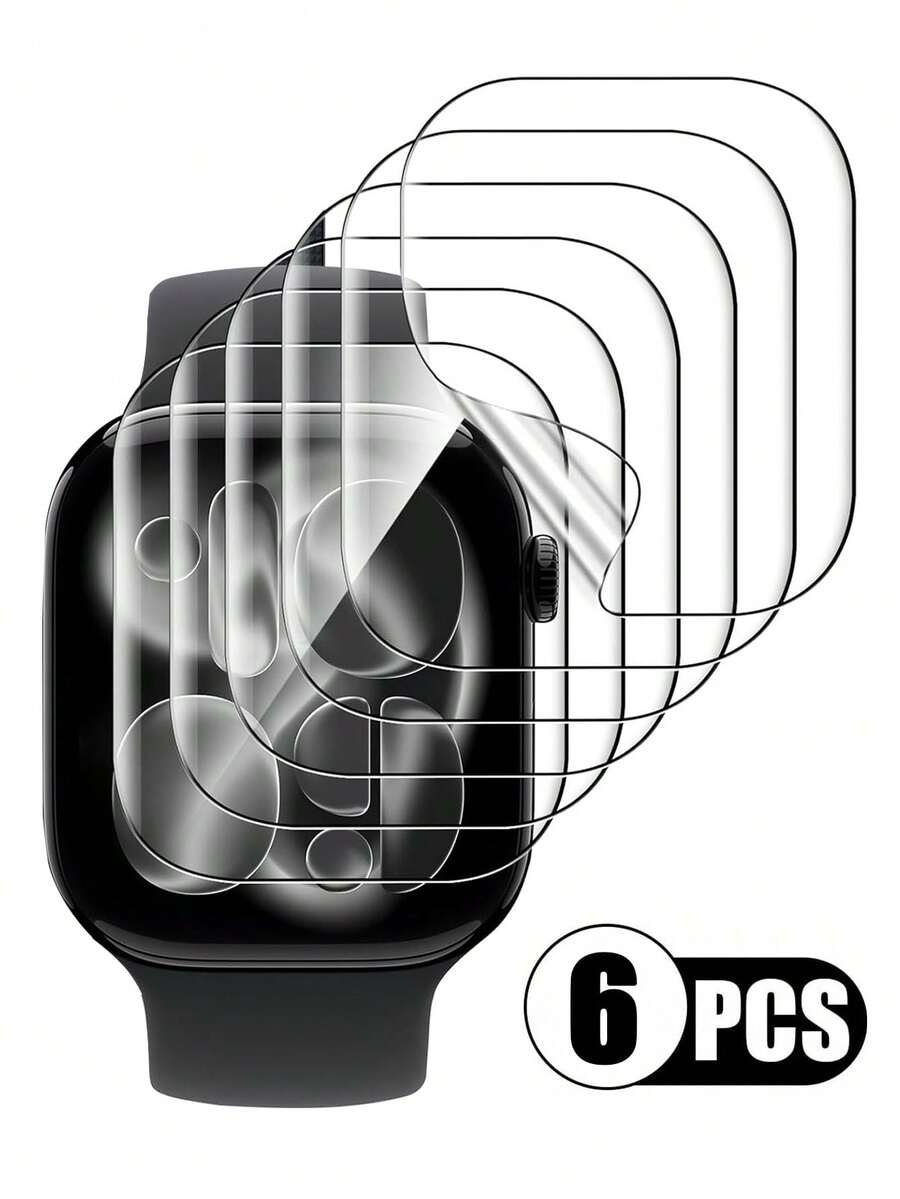 6pcs Transparent Hydrogel Screen Protector Film, Anti-Scratch Soft Film, Compatible With 38/40/41/42/44/45/49/46mm, Compatible With Apple Watch Ultra/SE/8/7/6/5/4/3/2/1/11/10, Essential Daily Watch Protection Accessory For Men And Women - Clear - View 1