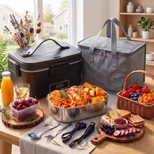 1.8L Electric Lunch Box With Digital Temperature Display, 100W Rapid Heating Food Warmer For Car/Truck/Home/Office, 304 Stainless Steel Heated Lunchbox With Multi-Power Options (12V/24V/110V) For Adults - 查看 1