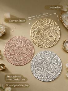 12pcs Gold Hollow Drink Coasters, Washable Table Decor, Non-Slip Tableware Mats, Breathable And Heat-Dissipating, Lightweight And Easy To Store, Suitable For Restaurants, Cafes, Homestays, Fit For Afternoon Tea, Festivals, Parties, Gatherings, Birthdays, Weddings, Dinner Parties. - Multicolor - View 3