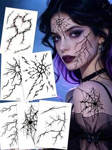 zillor 6 Hojas de Tatuajes Temporales de Venas de Sangre Negra de Halloween, Pegatinas Realistas de Vasos Negros, Grietas, Telaraña, Espinas para Cara y Body, Decoración de Maquillaje de Halloween para Mascarada, Broma, Cosplay, Discoteca, Festival de Música, Fiesta de Disfraces, Decoración de Recuerdos de Fiesta de Halloween - Negro - Ver 1