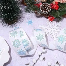 500pcs Light Blue Asymmetrical Snowflake Doodle Roll Stickers, 1 Inch, 8 Random Patterns, Fresh Winter Illustration Style, Perfect For Christmas Gift Sealing, Apple Gift Box Decoration, Holiday Package Wrapping, Christmas Baking Packaging, Party Favor Accents, Christmas Scrapbook DIY - Multicolor - View 3
