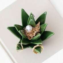 Creative Aloe Vera Shaped Ceramic Ring Holder, Succulent Jewelry Display Tray, Vanity Tabletop Decor Ornament - Green - View 5