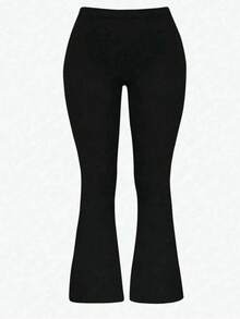 Women's Plus Size Basic Fashion Black Knit High Elasticity Long Flare Pants - Black - View 4