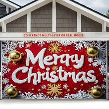 2D Flat 2D Flat 2D Flat Banner 1pc, 2D Flat, Country Christmas Holiday Background Decoration Photo Prop, Polyester Banner Decoration, Home Decor, Room - Rustic Christmas - View 3