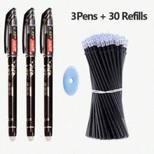 1 Pack Of 2 Pens + 20 Refills + 1 Random Color Eraser, 0.38mm Erasable Pens For Students, Refillable Smudge-Resistant Ballpoint Pens With Smooth Writing, Back To School - Multiple Styles - View 7