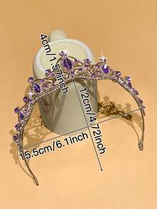 1pc Women's Luxury 3D Rhinestone Crown, Elegant Light Luxury Style, Women's Headband, Suitable For Various Holiday Accessories, Bridal Headpiece, Bridesmaid Accessories And Birthday Gifts - Purple - View 3