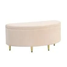 Upholstered Bench With Storage, Velvet Storage Bench, Ottoman With Metal Legs, Suitable For Hallway, Living Room, Bedroom, 90 X 40 X 42 Cm, Pink - Beige - View 6