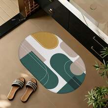 1pc Oval Flannel Door Mat, Soft Comfortable Absorbent Non-Slip Machine Washable With Anti-Slip Backing, Suitable For Entrance, Living Room, Patio, Bedroom, Kitchen, Laundry Room, Bathroom, Multi-Functional Home Floor Mat, Entryway Rug, Kitchen Bathroom Carpet, Holiday Decoration - Multicolor - View 7