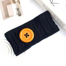 1PC 2026 New Autumn/Winter Thermal Lined Knitted Knitted Headband, Fashionable Ins Style Colorful Button Versatile Wide Band Warm Hair Tie With Pattern Design, Casual Polyester Fiber Anti-Cold Headband For Autumn/Winter - As Picture - View 10
