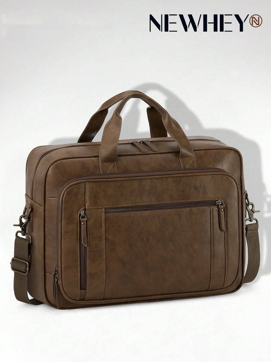 NEWHEY Laptop Messenger Bag Men PU Leather Shoulder Bags 16 Inch Vintage Leather Briefcase Computer Bag Retro College Satchel Bag For Work, Business,Travel