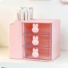 1pc Baby Hair Accessories Storage Box, Cute Rabbit-Shaped Handle, 3 Compartments, Girl's Room Decor, Baby Girl Supplies, Newborn Essentials - Multicolor - View 8