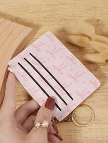 With A Chain Keychain Women's Credit Card Bag, Ultra-Thin Portable Cash, Credit Card, Coin Pocket Card Bag, Suitable For Carrying Around - Pink - View 7