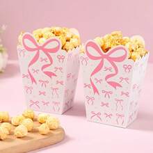 10/20/50pcs Sweet Pink Bow Popcorn Boxes, Mini Paper Bow Popcorn Bags, Macaron Color Candy Storage Boxes, Birthday Party, Pajama Party, Bridal Shower, Wedding, Movie Night, Party Favor Boxes - Pink - View 5