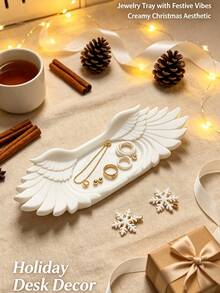 1/2pcs INS Cream Style White Wing Jewelry Tray, Desktop Decorative Storage Tray, 3D Stereoscopic Jewelry Storage Dish, Vanity Earring Necklace Ring Storage And Organization, Entryway Key Small Accessories Decorative Storage Ornament, Fairy Gift, Fun Holiday Gift, Halloween, Christmas - View 8