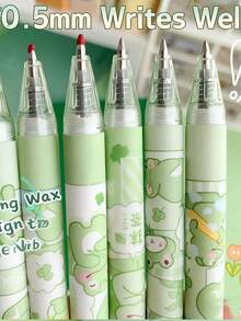 6pcs Cute Frog Designed Ballpoint Pens, High-Quality Matcha Green Student Stationery 0.5mm Black Ink Smooth Writing Pens - Black - View 6