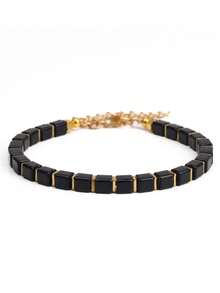 1pc Unisex Minimalist Square Obsidian Bracelet | Fashion Luxury | Versatile Accessory | Gift For Him/Her | Gift For Father | Couple's Choice | Adjustable - Black - View 9