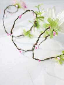 1pc Bridal Romantic Bohemian Fairy Style White & Pink Artificial Flower Arm Cuff, Adjustable Bendable Vine Armband For Wedding Bridesmaid Prom Photo Party - White - View 9