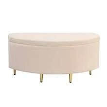 Upholstered Bench With Storage, Velvet Storage Bench, Ottoman With Metal Legs, Suitable For Hallway, Living Room, Bedroom, 90 X 40 X 42 Cm, Pink - Beige - View 5