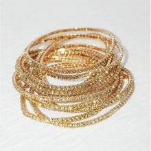 Fashion Women's Rhinestone Elastic 12pcs/Set Gold Bracelets - Gold - View 2