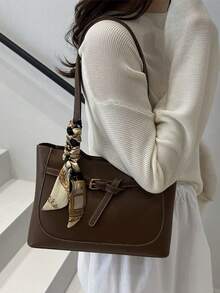 1pc Luxury Solid Color Versatile Women's Shoulder Handbag, New Fashion High Capacity Ladies Tote Bag - Coffee - View 5