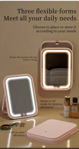 SEAGO Foldable LED Makeup Mirror, 500mAh Rechargeable Battery, Touch Control Vanity Mirror, Multi-Function 3 Lighting Modes, Suitable For Desktop, Wall-Mount And Compact Storage, Portable Travel Mirror, Perfect For Daily Makeup - Multicolor - View 9