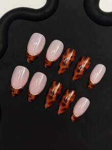 Elevate Your Fashion Taste! 24pcs Medium-Long Almond French 3D Gold Foil European & American Hot Girl Style Leopard Print Tie Dye Design Press-On Nails, Perfect For Autumn/Winter, Suitable For Parties, Daily Wear, Home Use, Gifts For Women And Girls, Reusable Nail Art Set, Set Includes: 1pc Jelly Glue And 1pc Nail File - Multicolor - View 4