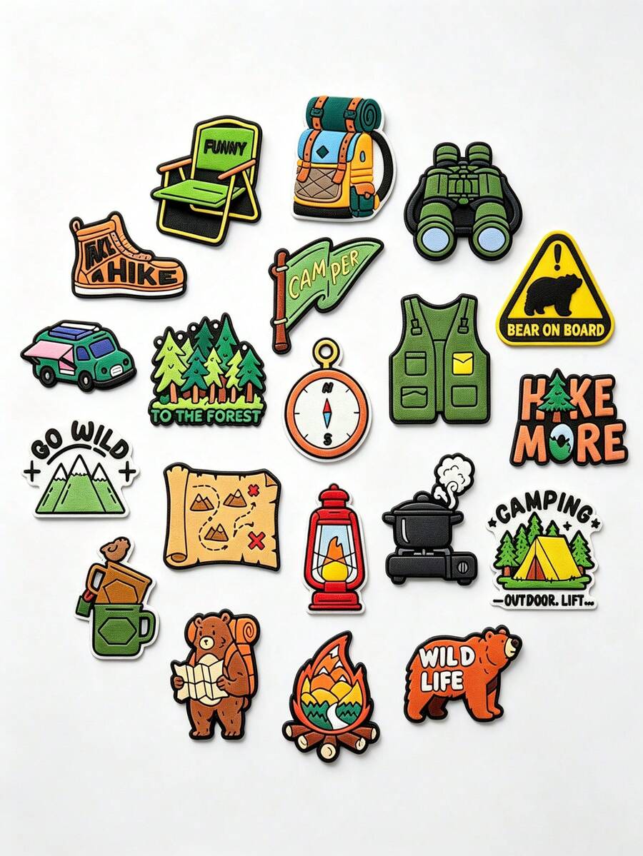 12/20PCS Outdoor Camping Shoe Charms Set, PVC Shoe Decorations, Shoe Accessories Charms, Gift Idea For Birthday Christmas Halloween Party Favor - Multicolor - View 1