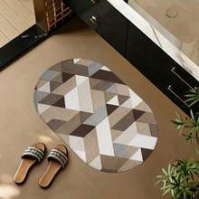 1pc Oval Flannel Doormat, Comfortable Soft Absorbent Non-Slip Machine Washable With Anti-Slip Backing, Geometric 3D Pattern, Suitable For Entrance, Living Room, Bedroom, Kitchen, Bathroom, Patio, Laundry Room, Hallway, Multi-Functional Home Floor Mat - Multicolor - View 7