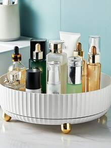 1pc Large Capacity Multi-Function Rotating Storage Box - Heavy Duty Plastic Organizer Tray With Gold Legs, Suitable For Bathroom, Kitchen, Office, Living Room - Space-Saving Modern Decorative Centerpiece With Rounded Edges - Multicolor - View 4