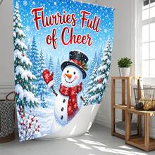 1pc/4pcs Christmas Gentleman Snowman Multi-Functional Bathroom Decor Shower Curtain Set, Free 12 Hooks, Premium Holiday Atmosphere, Bathroom Mat, U-Shaped Rug And Round Toilet Lid Cover, Suitable For All Christmas Scenes Decoration - Gentleman Snowman With Top Hat - View 2