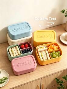1pc Customizable Flip Lid Bento Box, Supports Artistic Text Customization, Large Area Customization, Portable, Waterproof, Leakproof, Suitable For Outdoor, Travel, School, Office, Includes Sauce Cup And Utensils, Four-Sided Lock Design - Multicolor - View 6