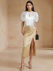 Amyenjoylife Modern Filipiniana Top 1pc Button-Up Short Sleeve Cardigan Blouse For Women, Holiday, Vacation, Daily, Dating, Spring/Summer - Apricot - View 5