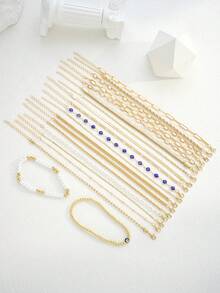 Juego de 20/6 pulseras vintage bohemias con ojo malvado, perlas y oro, adecuado para uso diario de mujeres, fiestas, playa, vacaciones, capas, regalo de vacaciones - Dorado - Ver 3