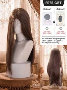 alicegarden 28 Inch Lace Front Wig, Natural Straight Hair, Stunning Brown Color, Middle Part Design, Suitable For Women's Daily Wear, Party, Cosplay, Natural And Durable Wig Gift, Halloween - Brown - View 6
