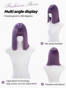 alicegarden 14-Inch Long Synthetic Short Bob Wig Featuring A Natural Straight Style A Stunning Purple. Designed With Bangs , This False Hairpiece Is Perfect For Ms Daily Party Cosplay Use, Offering A Natural And Natural Durable Wig Gift For Ladies., Halloween - Purple - View 4