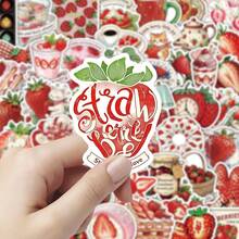 50 Retro Aesthetic Cartoon Strawberry Stickers For Luggage, Guitar, Computer, Phone, Scrapbook, And Cup Decoration - Multicolor - View 4