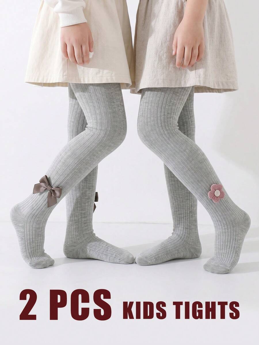 2件裝灰色休閒春秋女童百搭緊身褲,兒童簡約純色打底褲,嬰兒表演/外出連身褲緊身褲 - 彩色 - 查看 1