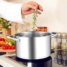 1 Pc Stainless Steel Double‑Handle Deep Stock Pot, 0.6L‑10.2L, With Glass Lid, Composite Multi‑Layer Thickened Pot Bottom, Compatible With Gas And Induction Cooker, Suitable For Cooking Soup And Stewing All Kinds Of Ingredients In Household Kitchen - View 3