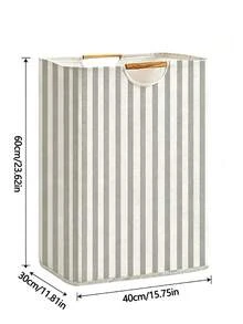 1pc Neutral Style Laundry Basket, Wooden Handle Detail, Large Capacity Foldable Storage, Portable Laundry Basket, Practical Bathroom Accessory, Bathroom Decor, Suitable For Bathroom, Bedroom And Laundry Room Daily Home Use - Multicolor - View 7