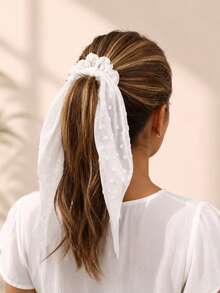 1pc Women's Simple & Elegant White Ribbon Hair Scrunchie, Suitable For Daily, Hair Accessories - White - View 4