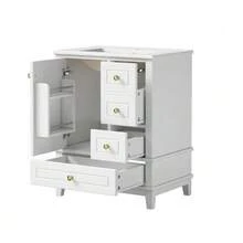 61 Cm Floor-Standing Bathroom Vanity, White Lacquer, With Three Drawers, Single Door With Shelves And Large Storage Space Under The Sink, Faucet Not Included - White - View 8