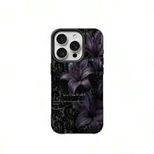 1pc TPU Material Mysterious Lace Dark Pattern Purple Lily Scripture Design Phone Case Suitable For IPhone 17 Pro Max/17/16 Pro Max/15/13/12/11/ S20 FE/A15/S24/A55/ Note 11/Note 12/Note 13 Pro Full Coverage Anti-Fall Soft Shell Phone Protective Cover - Black - View 5