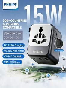 PHILIPS Adaptor perjalanan global - kompatibel dengan standar Inggris, Jepang, dan Eropa, memiliki port pengisian cepat USB-C terintegrasi, mendukung ponsel dan komputer, portabel dan serbaguna, cocok untuk lebih dari 200 negara. - MultiWarna - View 12